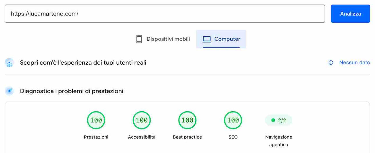 risultato page speed insight computer risultato page speed insight computer
